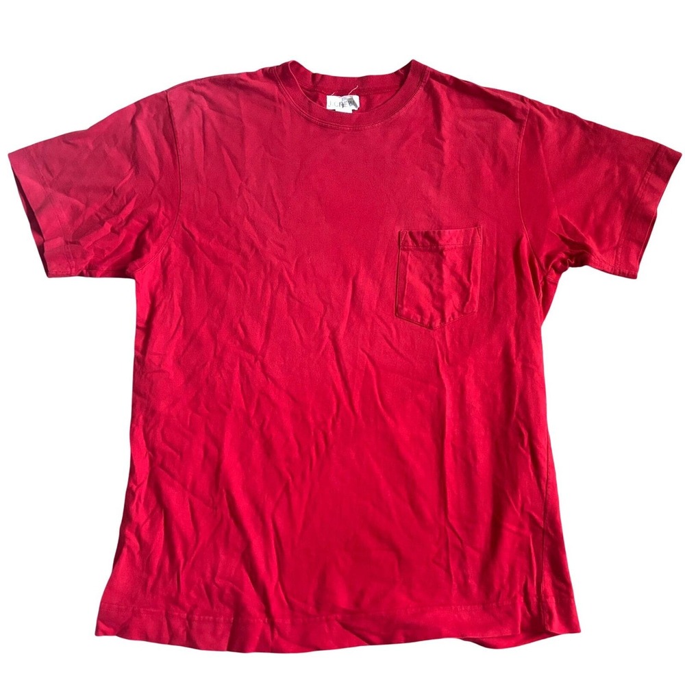 Vtg 90s J.Crew Oarsman Boxy Crewneck Pocket Tee Men L Red 100% Cotton Relaxed